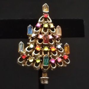 Vintage Hollycraft Fruit Salad Candle Tree Brooch